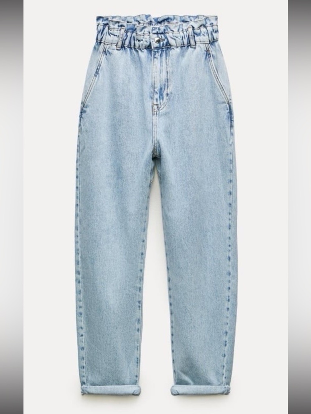 Zara Light Blue Paperbag Waist Jeans